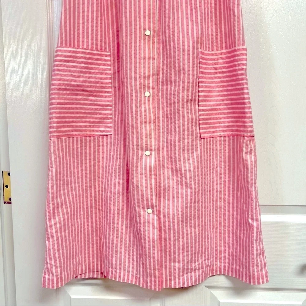 VINTAGE Leisure Life Cottage grandma Pink Striped Button-Down nightgown size L